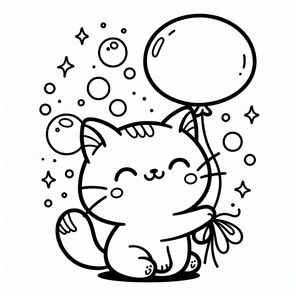 Luftige Luftkatze - Katze, Ausmalbild, Cartoon, Luftballon, Seifenblasen