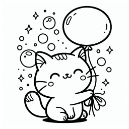 Luftige Luftkatze - Katze, Ausmalbild, Cartoon, Luftballon, Seifenblasen