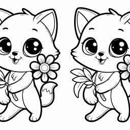 Verspielte Blumenschnute - Tags: Katzen, Malspaß, Kreativität, Kinder, Ausmalbilder.