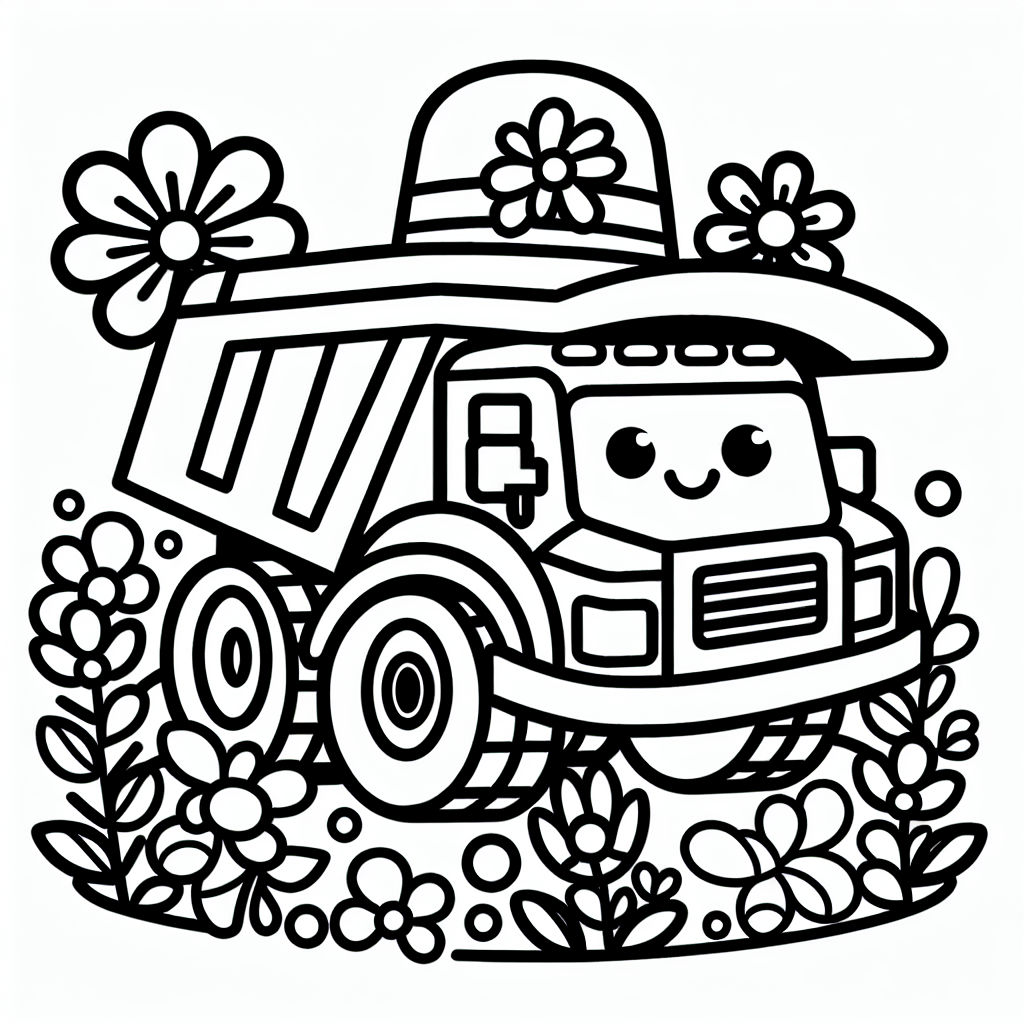 Willkommen in der aufregenden Welt der Baufahrzeuge! Heute dreht sich alles um einen fröhlichen Kipplaster, der mit einem lustigen Hut geschmückt ist und von bunten Blumen umgeben wird. Kipplaster sind wahre Helden auf der Baustelle. Mit ihrer großen Ladefläche können sie schwere Dinge wie Sand, Kies und andere Schüttgüter transportieren. Dank ihrer speziellen Kippe kann der Fahrer die Ladung ganz einfach an der gewünschten Stelle abladen. Stell dir vor, wie der Fahrer den Hebel zieht und die Ladefläche sich hebt - schon gleitet alles hinab!
Unser Kipplaster wartet darauf, von dir in leuchtenden Farben ausgemalt zu werden. Mit seinen klaren, schwarzen Linien bietet das Bild einfache Formen, perfekt für kleine Künstler:innen wie dich, die Spaß an lustigen Cartoons haben. Mach die Blumen bunt und gib dem Hut eine schicke Farbe! Hast du gewusst, dass Kipplaster nicht nur auf Baustellen, sondern auch in Steinbrüchen und Minen im Einsatz sind? Sie helfen dabei, die Arbeit einfacher und schneller zu machen.
