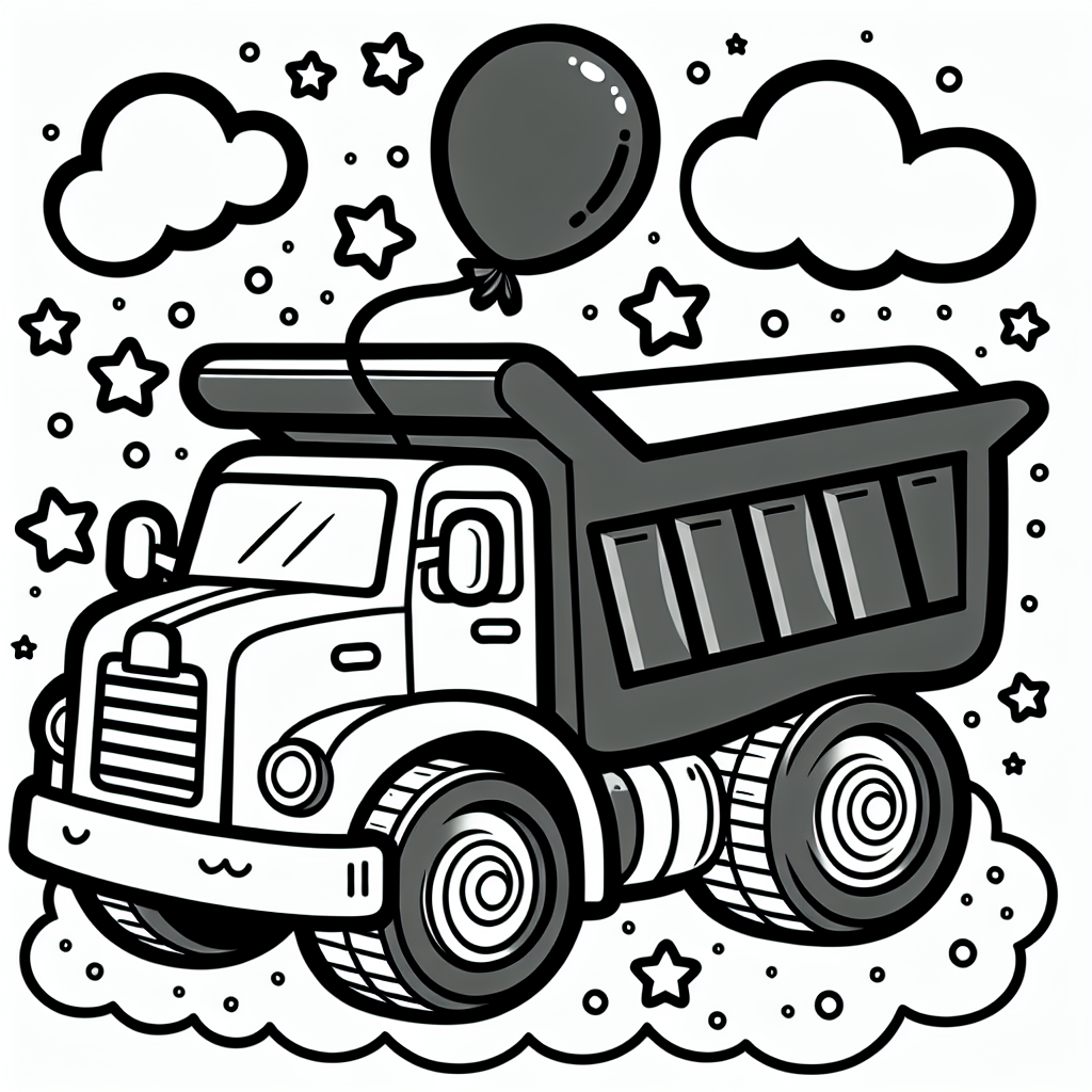 Tauche ein in die spannende Welt der Baufahrzeuge und entdecke einen fröhlichen Kipplaster, der umgeben ist von schwebenden Luftballons und funkelnden Sternen. Dieser Kipplaster wartet darauf, von dir zum Leben erweckt zu werden! Mit klaren, schwarzen Konturen gezeichnet, bietet er viel Platz für deine Kreativität. Du kannst ihn in den buntesten Farben ausmalen, die du dir vorstellen kannst.
Ein Kipplaster ist ein starkes Baufahrzeug. Er hilft dabei, schwere Lasten wie Sand, Kies oder Schutt zu transportieren. Diese Materialien nennt man auch Schüttgut. Der Fahrer des Kipplasters steuert das Fahrzeug sicher über Baustellen. Eine besondere Funktion des Kipplasters ist seine Kippe: Sie ermöglicht es, die Ladung an Ort und Stelle abzuladen, indem sie nach hinten kippt. So wird der Bau schnell und effizient vorangetrieben.
Also, schnapp dir deine Buntstifte oder Marker und gib diesem Kipplaster Farbe! Welche Farben werden die Luftballons haben? Und welche Farbe bekommt der Kipplaster? Du entscheidest!
