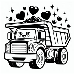 Aufgeregter Herzlaster – #Kipplaster #Abenteuer #Baustelle #Freundschaft #Ausmalbild