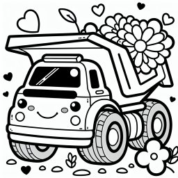 witziger Blütenlaster – #Kipplaster, #BauarbeiterFreunde, #BlumenGeheimnis, #Ausmalspaß
