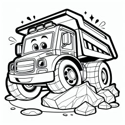 verspielter Felsenlaster – Tags: #Kipplaster #Bau #Fahrzeug #KinderKreativität #Ausmalbild