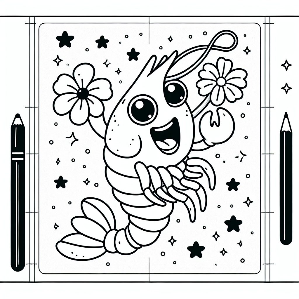 Fröhliche Blumengarnele - #Garnele #Unterwasserabenteuer #Ausmalbild #Strandträume #Kreativität