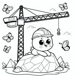 Verspielter Kran – Tags: Kran, Schmetterlinge, Comic, Ausmalbild, Kinderkunst