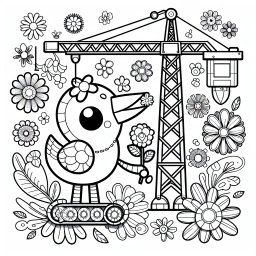 Blumiger Bauzauberer – #Baukran #Blumen #Ausmalen #Kreativität #Baustelle