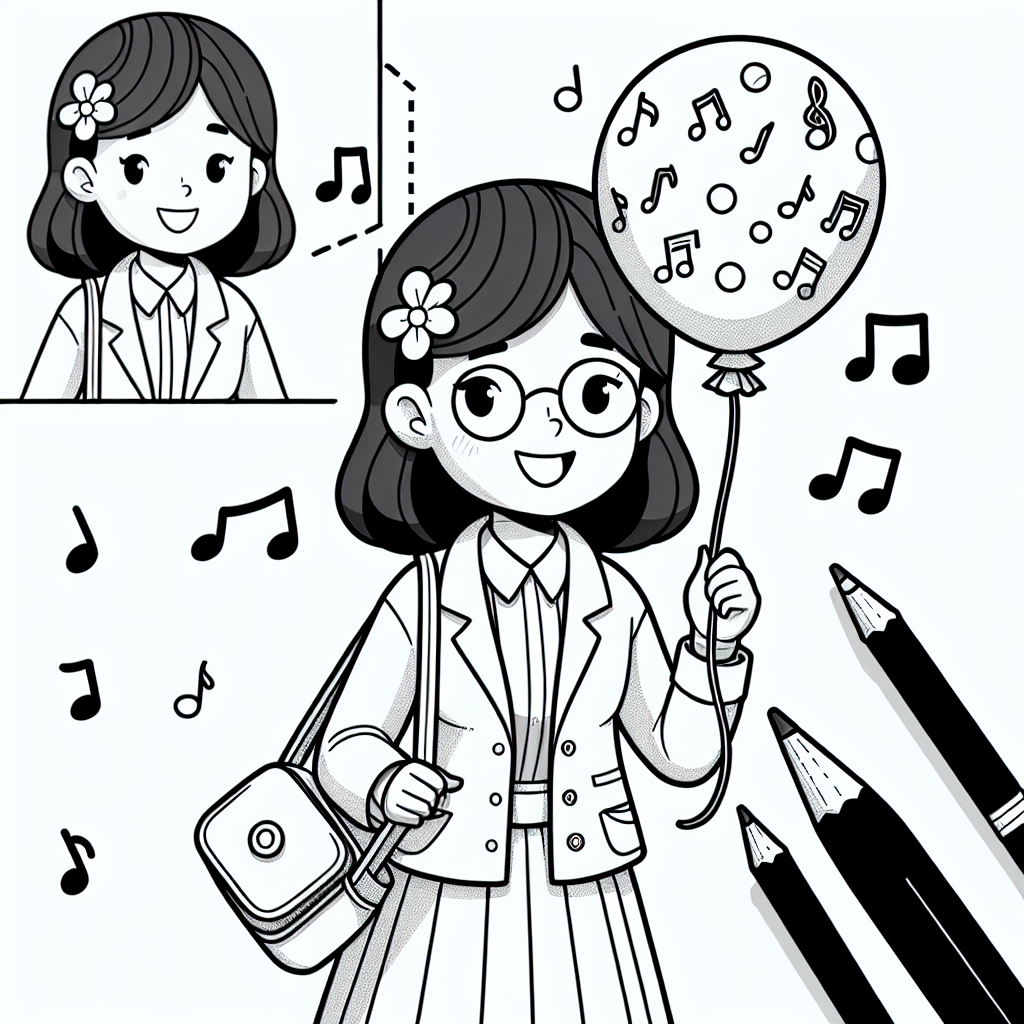 Fröhlicher Notenlehrer - Tags: Lehrerin, Musik, Ausmalbild, Cartoon, Kreativität