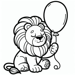 Friedlicher Ballonwächter – Tags: Löwe, Luftballon, Savanne, Kreativität, Tierwelt.