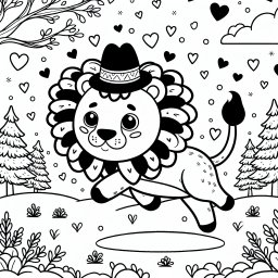 Springender Löwenkönig - Löwe, Mähne, Abenddämmerung, Winterwald, Herzen