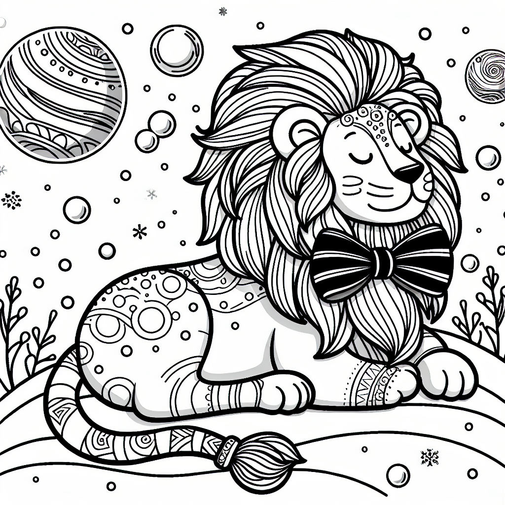 Springender Löwe im Morgensonnenschein - Löwe, Wintermorgen, Schleife, Muster malen, Pusteblumen pusten
