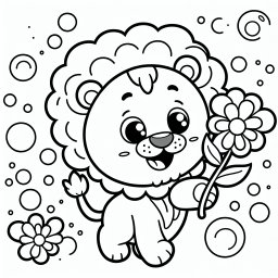fröhlicher blumenlöwe - Löwe, Ausmalbild, Kreativität, Savanne, Kinder