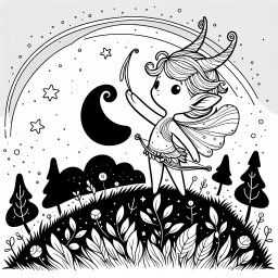 Magische Märchenmomente - Fee mit Hörnern, Zauberstab Abenteuer, Regenbogen Traumwelt, Märchengeschichte Hügel