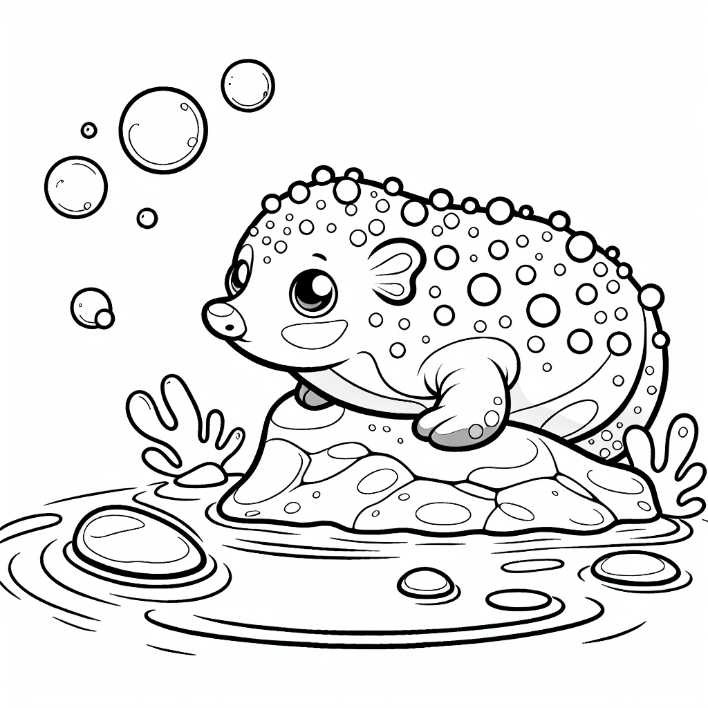 Fröhliches Blasenwesen - Meerestiere, Ausmalbild, Unterwasserwelt, Ozean, Tauchen
