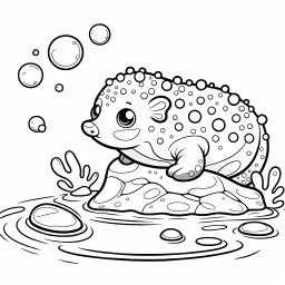 Fröhliches Blasenwesen - Meerestiere, Ausmalbild, Unterwasserwelt, Ozean, Tauchen