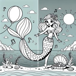 Lachende Meerjungfrau am See - Meerjungfrau, Flosse, Ballon, Sommer, Seeufer, Muscheln, Tanz