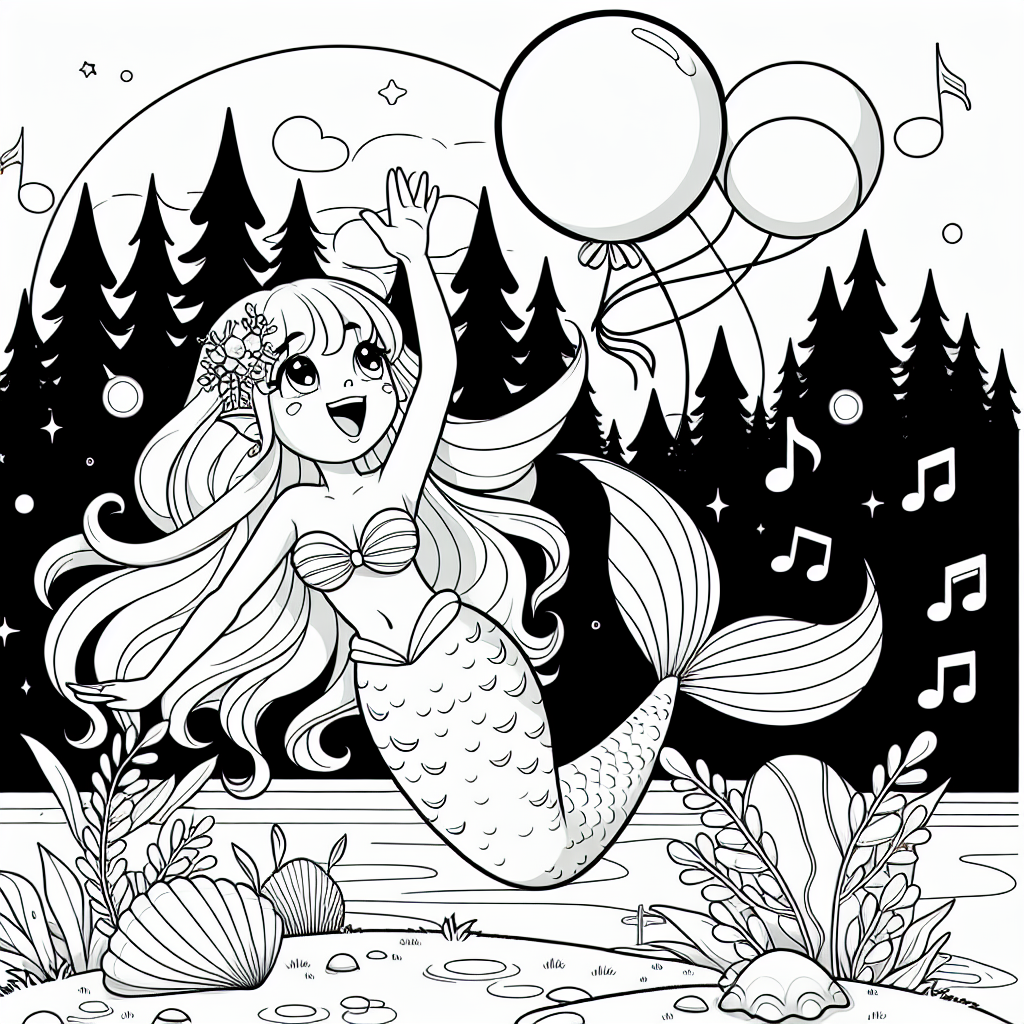 Fröhliche Meerjungfrau - Meerjungfrau, Herbstwald, Ballonabenteuer, Ausmalspaß