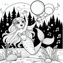 Fröhliche Meerjungfrau - Meerjungfrau, Herbstwald, Ballonabenteuer, Ausmalspaß