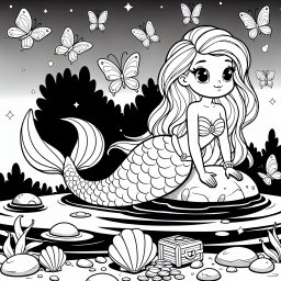 Mutige Meerjungfrau im Schneegestöber - Meerjungfrau, Fischschwanz, Schmetterlinge, Abenddämmerung, Schatztruhe