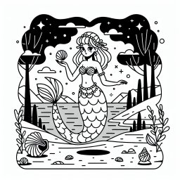 Tanzende Meerjungfrau im Winterzauber - Meerjungfrau, Muschel, Winterabend, Seeufer, Flosse, Ozeanwelt