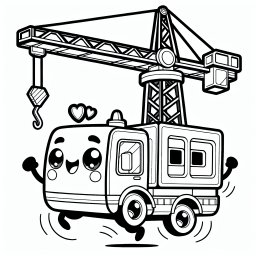 lustiger Kran - Tags: Mobilkran, Baustellenabenteuer, Ausmalspaß, Kinderfreundlich, Comic-Illustration