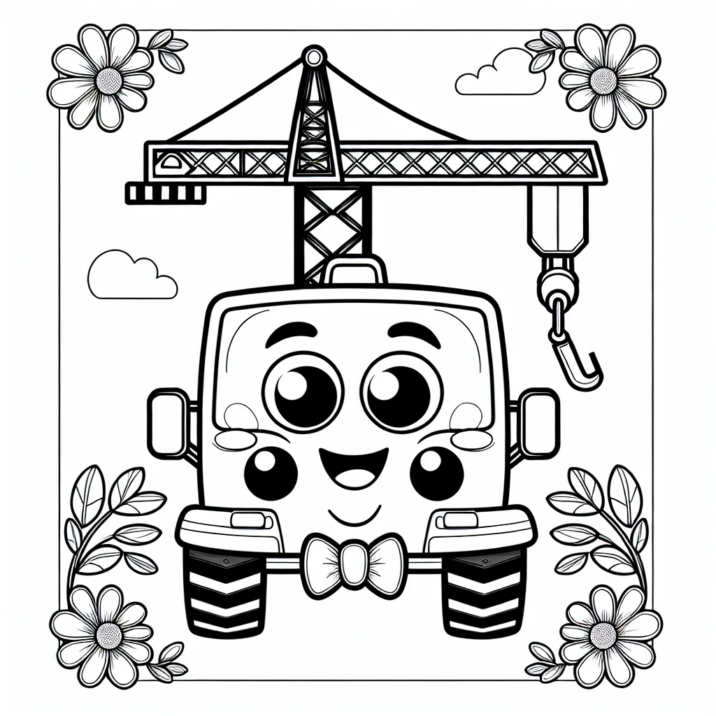 Fröhliches Mobilkränzchen - Tags: Kranauto, Ausmalbild, Mobilkran, Kinder, Farbenfroh