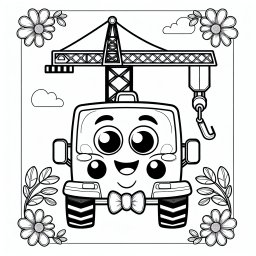 Fröhliches Mobilkränzchen - Tags: Kranauto, Ausmalbild, Mobilkran, Kinder, Farbenfroh