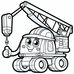 Neugieriger Kranhut - Ausmalbild, Mobilkran, Kinder, Baustelle, Malspaß