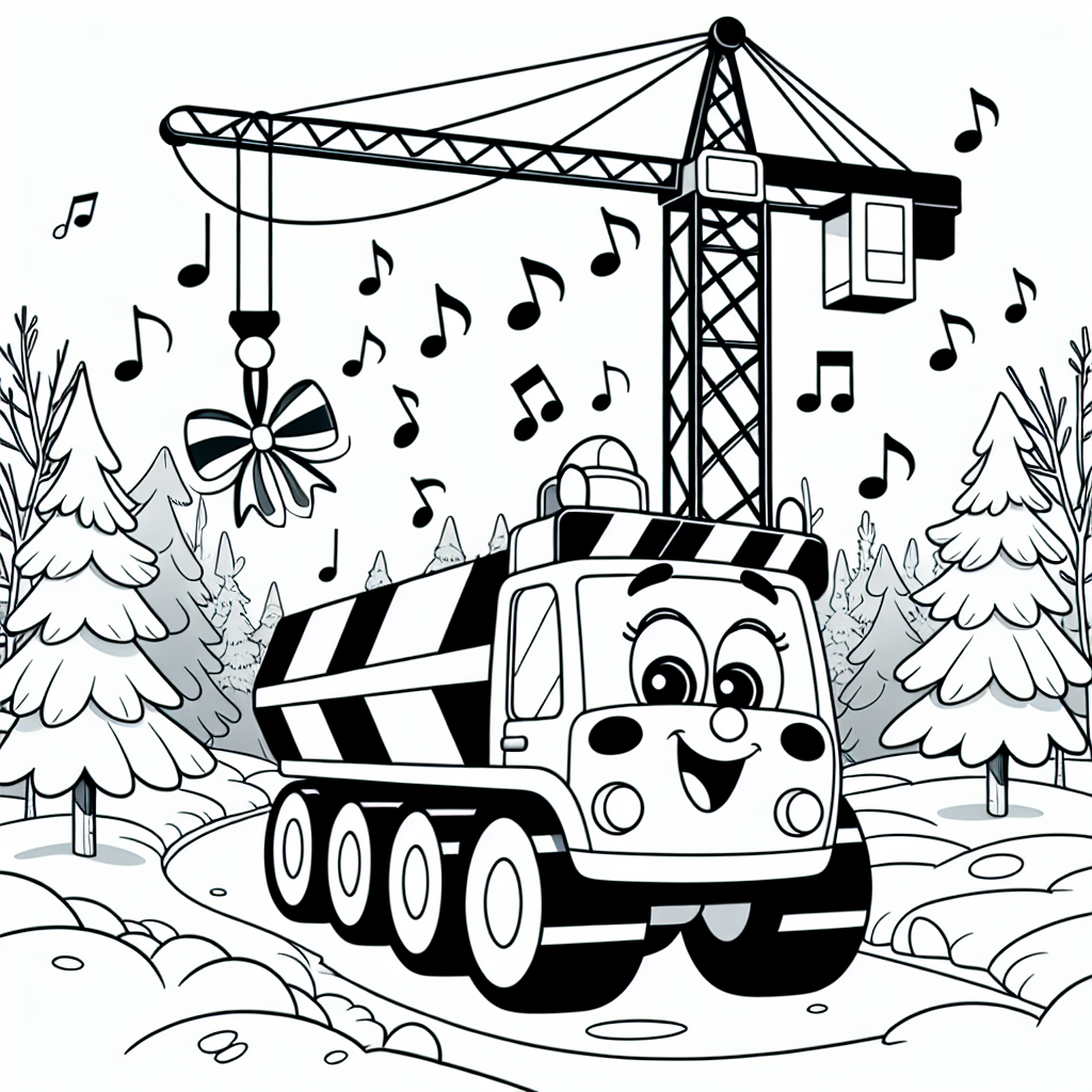 Fröhlicher Mobilkran - Mobilkran im Winterwald, rotes Schleifen-Geheimnis, winterliche Morgenszene