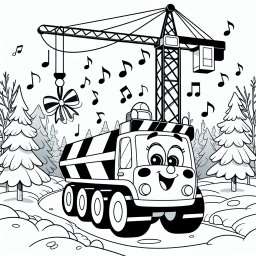 Fröhlicher Mobilkran - Mobilkran im Winterwald, rotes Schleifen-Geheimnis, winterliche Morgenszene