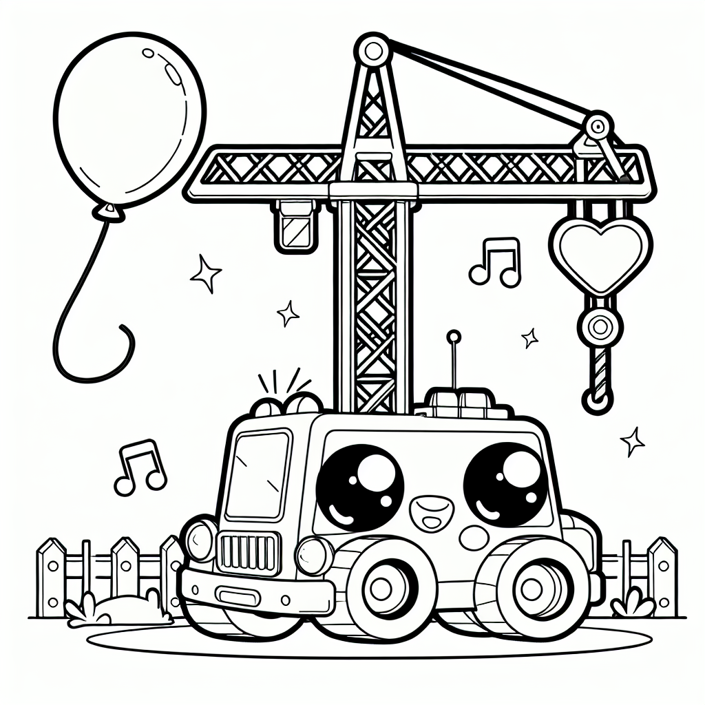 Neugieriger Kranvogel - Tags: Mobilkran, Baustelle, Luftballon, Farben, Musiknoten