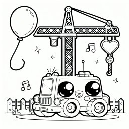 Neugieriger Kranvogel - Tags: Mobilkran, Baustelle, Luftballon, Farben, Musiknoten