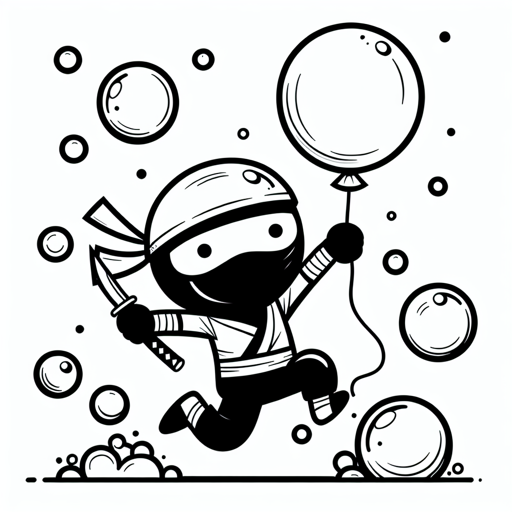 Glücklicher Luftballon-Ninja - Ninja, Ausmalbild, Kinder, Spaß, Kreativität
