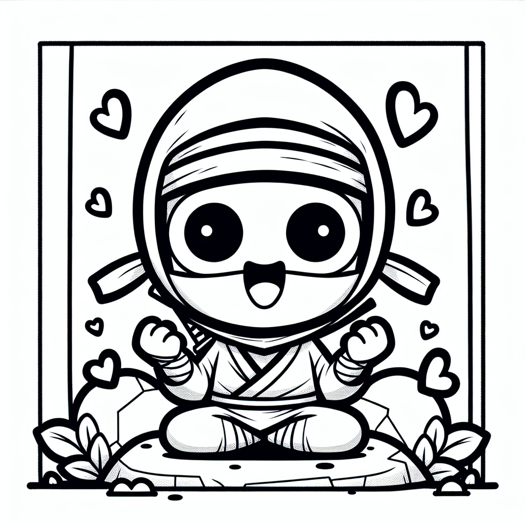 Herzlicher Ninja - Tags: Ninja, Ausmalbild, Kreativität, Spaß, Herz