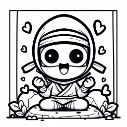 Herzlicher Ninja - Tags: Ninja, Ausmalbild, Kreativität, Spaß, Herz