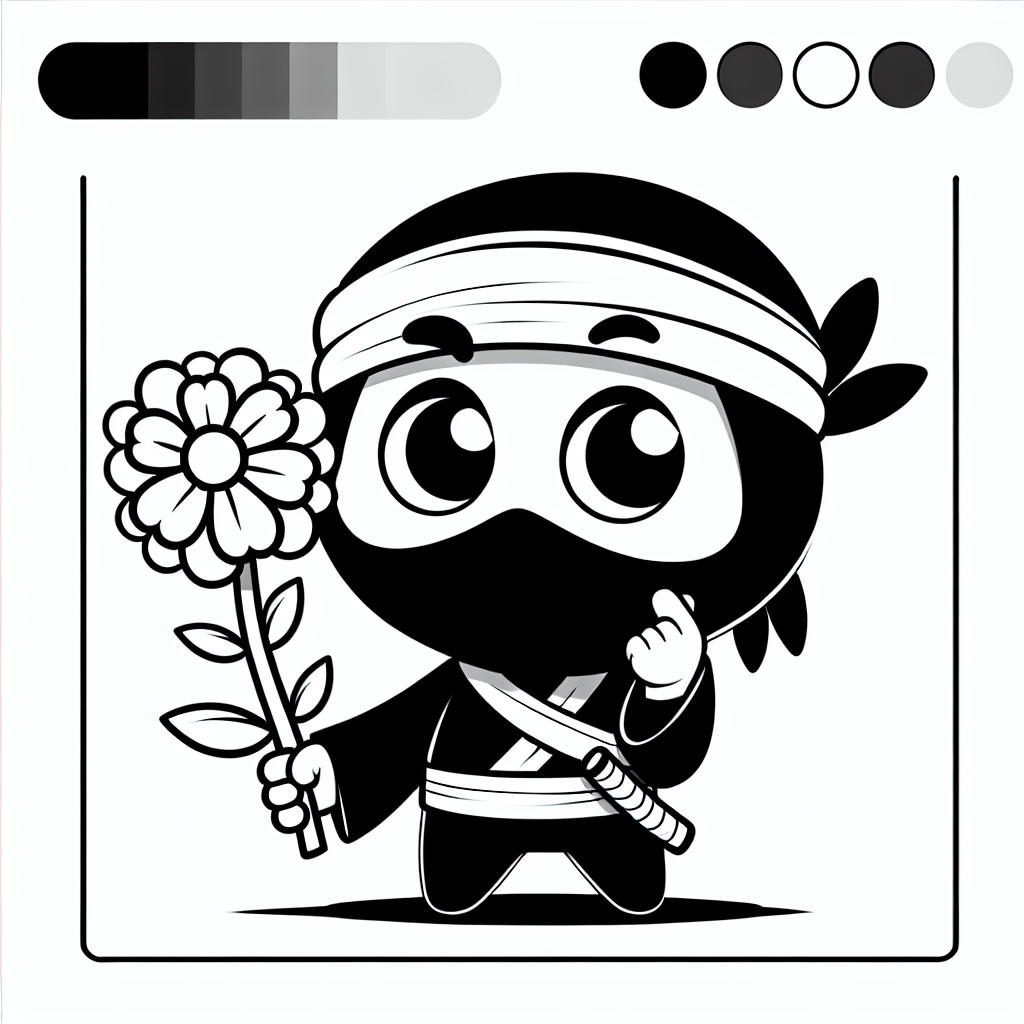 aufgeregter Ninja - Tags: Ninja, Blume, Kreativität, Kinder, Ausmalen
