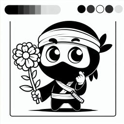 aufgeregter Ninja - Tags: Ninja, Blume, Kreativität, Kinder, Ausmalen