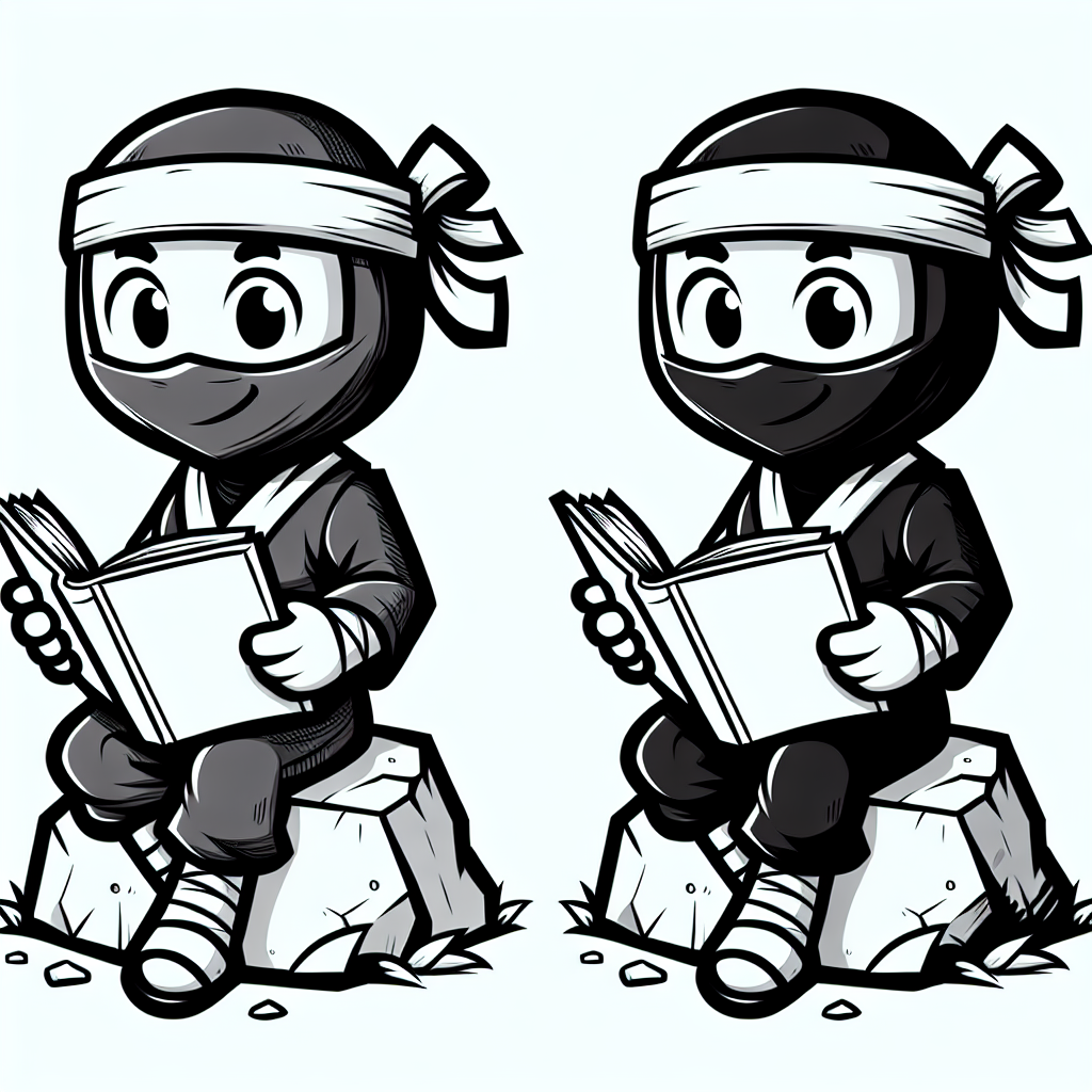 Lesender Ninja - Tags: Ninja, Buch, Ausmalbild, Freundlich, Lesen