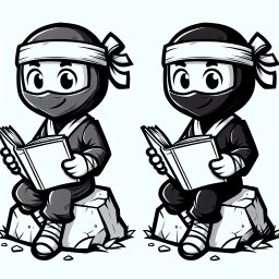 Lesender Ninja - Tags: Ninja, Buch, Ausmalbild, Freundlich, Lesen