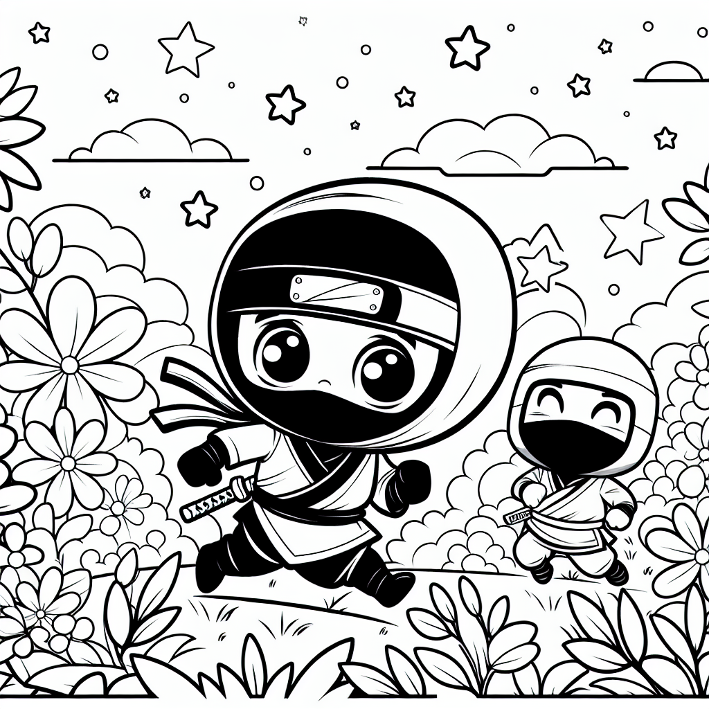 Neugieriger Ninja auf Entdeckungsreise - Ninja-Abenteuerlauf, Bambuswald, Wurfstern, Käferblick, Ninja-Kleidung, Nachtsterne