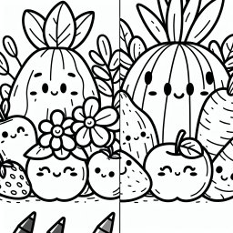 Freundliche Ernte - Tags: Ausmalbild, Obst, Gemüse, Gesundheit, Bauernhof