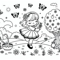 Zuckerfrühlingsfreude - Frühling, Tanz, Schmetterlinge, Kinderzeichnung, Ausmalbild