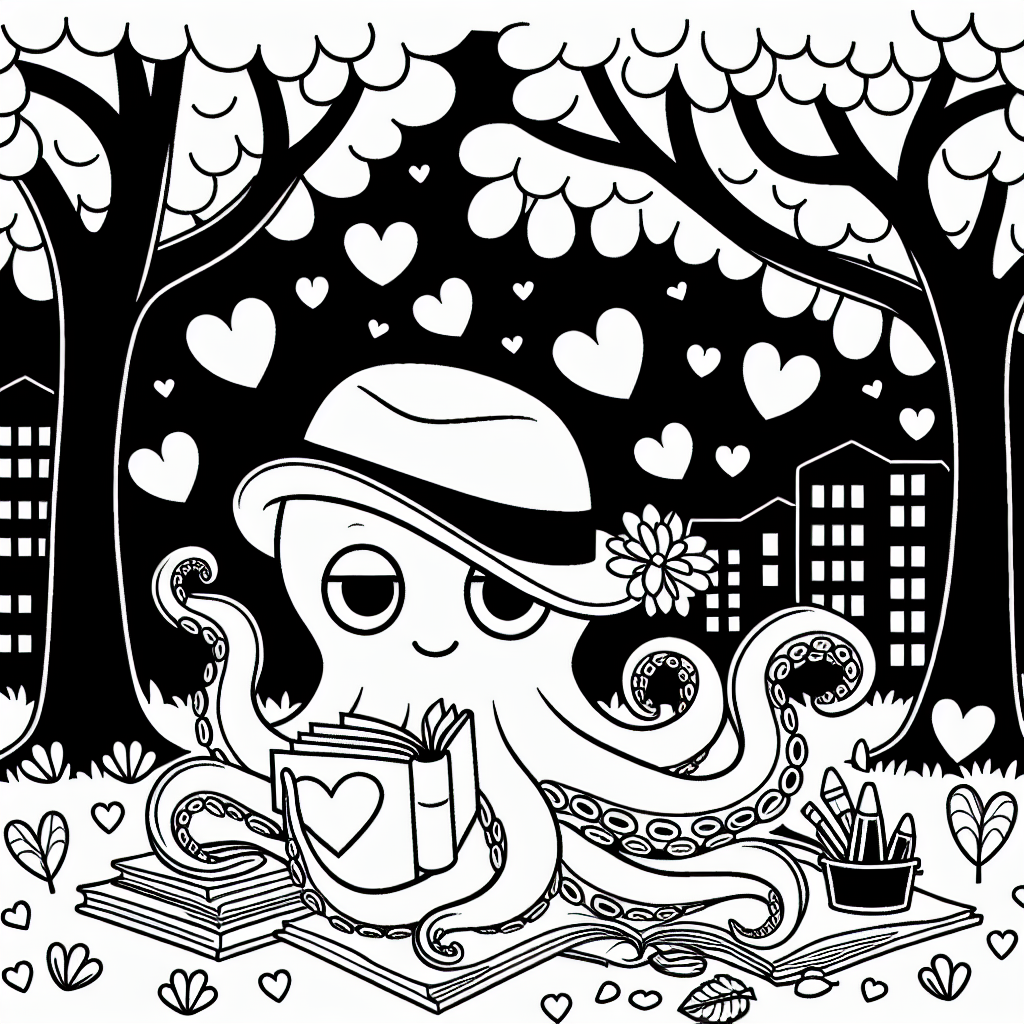 Oktopus im Herbst - Oktopus, Herbstpark, schlaue Tentakel, Bücherfreund