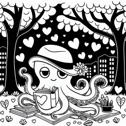 Oktopus im Herbst - Oktopus, Herbstpark, schlaue Tentakel, Bücherfreund