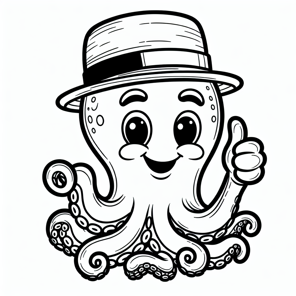 Lustiger Daumenkrake - Tags: #Oktopus #Ausmalbild #Unterwasserwelt #Kinderkreativität #Meeresabenteuer