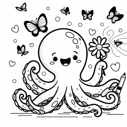 Fröhlicher Blütentanz – Tags: Oktopus, Ausmalen, Farben, Unterwasserwelt, Schmetterlinge