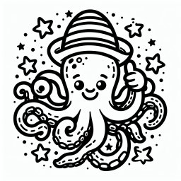 Freundlicher Sternocto - Tags: Oktopus, Meer, Fantasie, Ausmalen, Kinder.