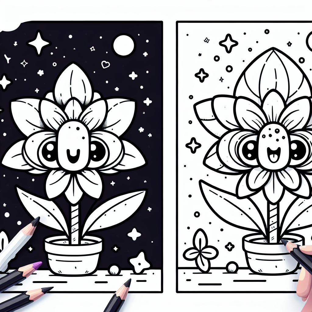 Um das Ausmalbild der spielerischen Orchidee mit ihrer Blüte und den kleinen Sternen besonders schön zu gestalten, können Kinder ihrer Kreativität freien Lauf lassen. Beginne mit leuchtenden, tropischen Farben für die Orchideenblüte, wie knalliges Pink, strahlendes Violett oder sonniges Gelb, um die Blütenpracht hervorzuheben. Diese Farben erinnern an die üppigen Pflanzen, die man in den Tropen finden kann.
Verleihe dem Bild durch unterschiedliche Farben für die Blätter und den Stängel mehr Tiefe. Ein sattes Grün für die Blätter kann die Frische und Lebendigkeit der Zierpflanze unterstreichen. Die kleinen Sterne rund um die Orchidee könnten in sanften Pastelltönen wie Hellblau oder Lavendel ausgemalt werden, um einen zauberhaften Effekt zu erzielen und das Gesamtbild aufzulockern.
Um die Illustration zu einem Meisterwerk zu machen, könnten Kinder die Orchidee auch in einen Kontext setzen: Stelle dir vor, sie steht auf einer liebevoll gestalteten Fensterbank, wo sie gut gepflegt wird und sich im Sonnenlicht räkelt. Vielleicht hat sie sogar kleine Schatten, die durch das Sonnenlicht geworfen werden.
Abschließend, um dem Bild einen Glanz zu verleihen, könnten Kinder Glitzerstifte oder metallische Farben verwenden, um die Sterne funkelnd und die Orchideenblüten besonders lebendig wirken zu lassen.