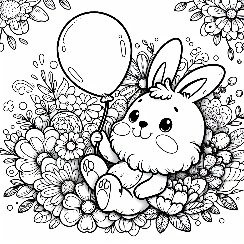 Entdecke das magische Ostergeheimnis! Hier ist ein zauberhaftes Bild, das nur darauf wartet, von dir zum Leben erweckt zu werden. In der Mitte siehst du einen lustigen Osterhasen, der fröhlich einen Ballon in der Hand hält. Um ihn herum blühen die schönsten Frühlingsblumen, die du dir vorstellen kannst. 

Wusstest du, dass der Osterhase nicht nur Ostereier versteckt, sondern auch gerne mit bunten Ballons spielt? Denn in einer geheimen Hasenversammlung wurde beschlossen, dass Ballons den Frühling noch fröhlicher machen. Wenn du das Bild ausmalst, kannst du dir vorstellen, wie der Hase mit seinem Ballon über saftig grüne Wiesen hüpft und dabei nach den besten Plätzen für seine Osternester sucht. Vielleicht findest du beim Ausmalen sogar versteckte Ostereier zwischen den Blumen!

Ein kleiner Tipp: Verwende kräftige Farben für den Ballon und die Blumen, und überlege dir, welche Farben du für das kuschelige Fell des Hasen verwenden möchtest. Deiner Kreativität sind keine Grenzen gesetzt! Lass den Frühling auf deinem Papier erblühen und entdecke all die kleinen Geheimnisse, die in diesem Bild stecken.