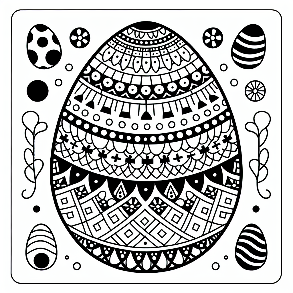 Ostern mit Kreisen und Kreuzen - Ostern, Osterei, Frühling, Osterhase, Ausmalbild